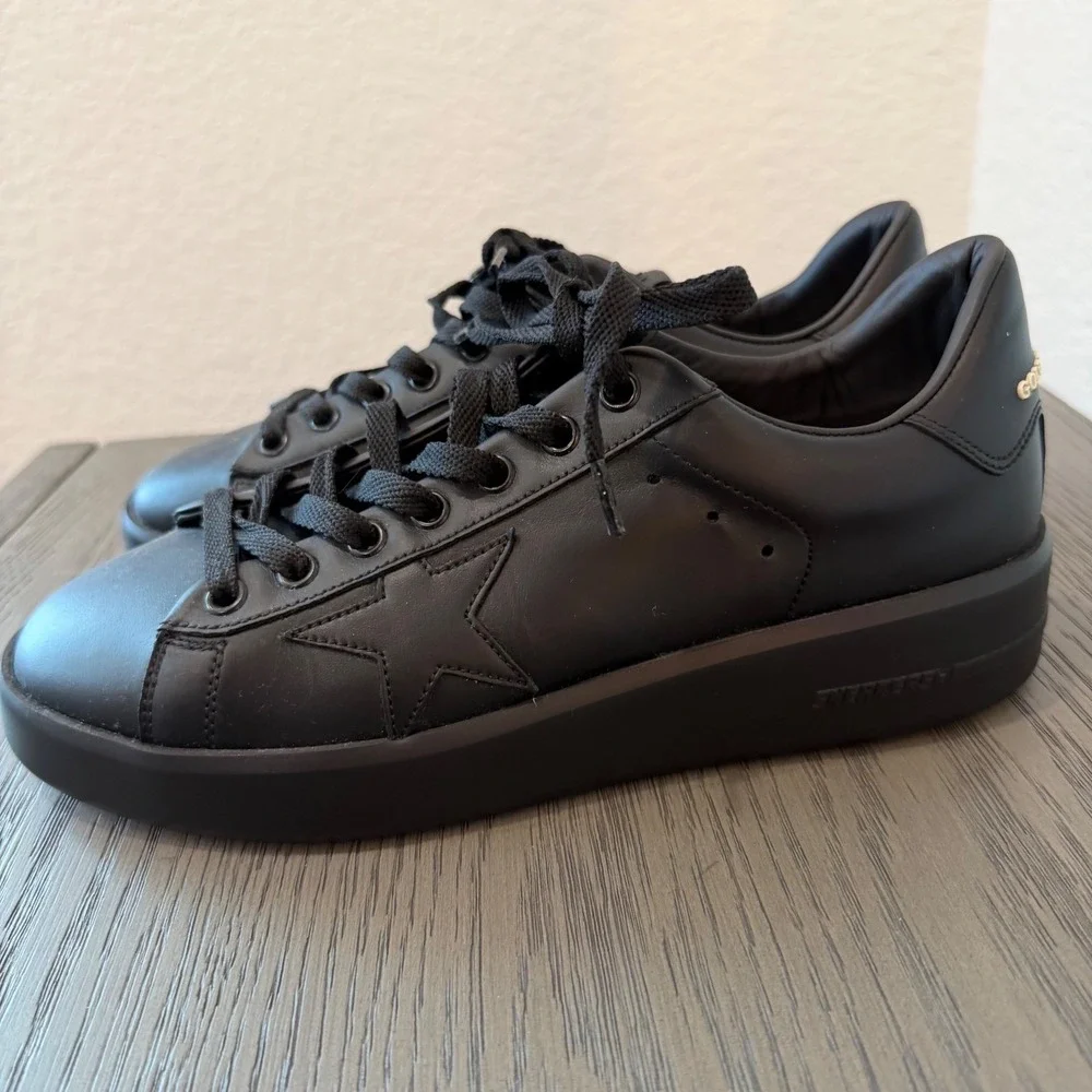 Golden‎ Goose Pure-Star Black Leather Platform Sneakers Made in Italy GGDB 38